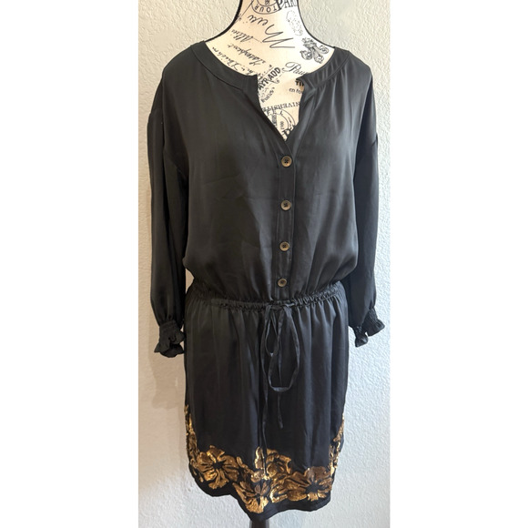 Robbi & Nikki Dress Black with Gold Sequin XS Top Sheer Lined at Waist Down LBD - Picture 2 of 10